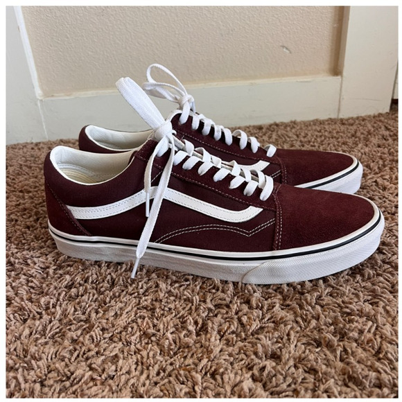 Vans Old Skool Men's 13 Burgundy White Suede Canvas Skate Sneakers Classic Low - Picture 3 of 7
